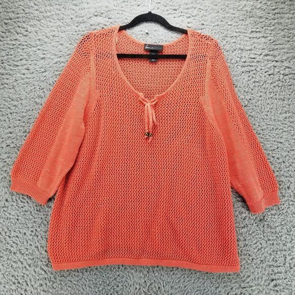 Lane Bryant Sweater Womens 22/24 Orange Open Knit 3/4 Sleeve Pullover - Picture 1 of 8